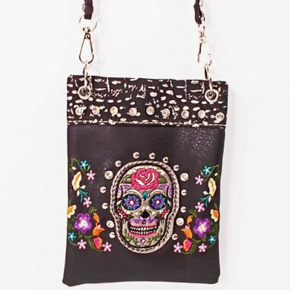 SUGAR SKULL PAINT SPLATTER EMBELLISHED CROSSBODY